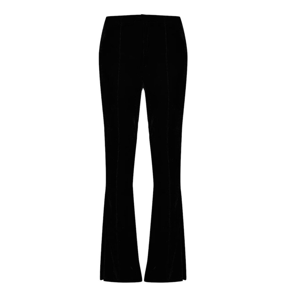 Black Velvet Pintuck Detail Flared Pants